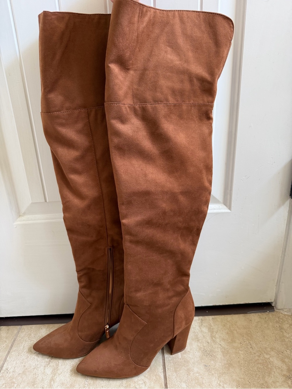 Jessica Simpson Over-the-Knee Brown Suede Block Heel Boots